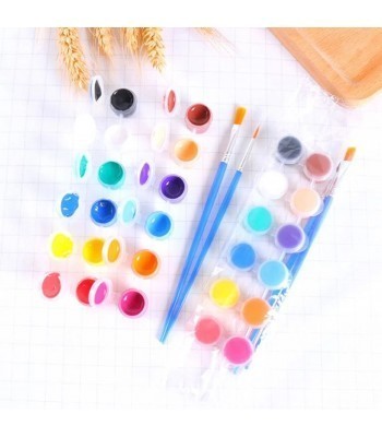 Pack of 12 Mini Acrylic Paint Pots With Two Paint Brushes - Fantastic Colours
